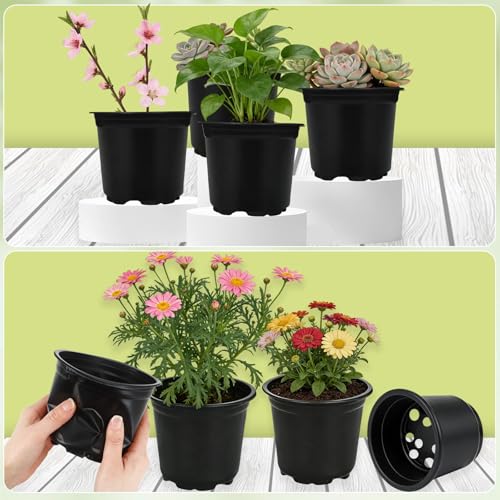 AUGSHY 110 Pcs 5 Inch Black Plastic Plant Pots, Nursery Pots - size: 5 Inches