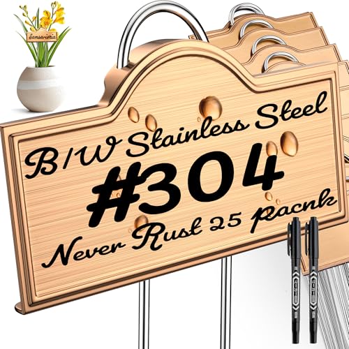 Stainless Steel 304 Plant Labels Weatherproof, Metal Garden Label Tall Markers 25 Pack for Plants Vegetables Herb Seedlings Flowers with 2 Pens, Height 10.75 Inch, Label Area 3.74'' x 1.39'' - color: Gold