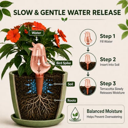4 Pack Self Watering Spikes for Indoor Plants, Plant Watering Devices with Bird Shape, Automatic Irrigation Spikes for Potted Plants, Vacation Plant Waterer System (Red) - color: Red