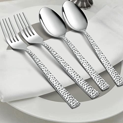 HaWare Hammered 12 Pieces Dinner Forks Set, Stainless Steel 7.9 Silverware for Home/Kitchen/Restaurant, Classic Elegant Design, Mirror Polished, Dishwasher Safe (Pack of 2) - size: 7.9 inches (Pack of 2)