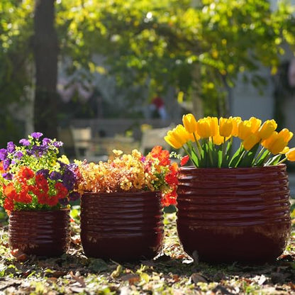 Ceramic Plant Pots with Drainage Hole, 8/11/15 Inch, Red