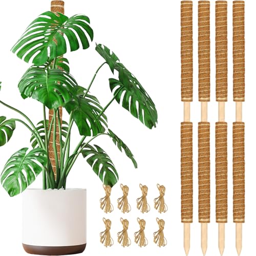 JJGoo Moss Pole for Plants Monstera,【8 Pack】 23.6 inch Plant Support Pole, Extendable Coir Totem Pole for Potted Plants Pothos, Train Indoor Climbing Plants to Grow Upwards - size: 8 Pack 23.6 inch