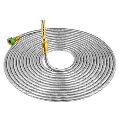 SKYWARD 50ft Stainless Steel Garden Hose, Brass Nozzle,Leakproof,Kink Free - size: 50ft