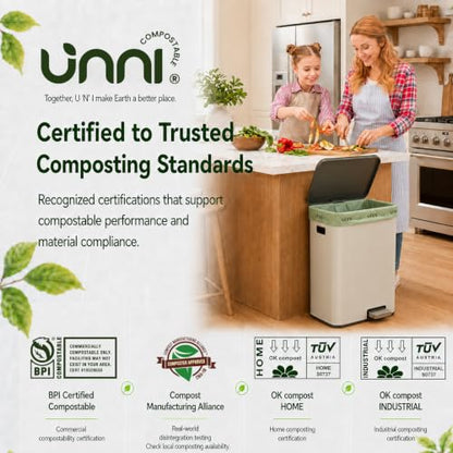 UNNI 8 Gallon Compostable Bags, 50 Count, 30 Liter, Extra Thick 0.85 Mil - size: 50 Count (Pack of 1), style: 8 Gallon