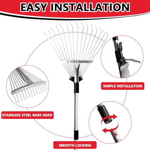 Leaf Rake Adjustable 23-75, Collapsible Metal Stainless Steel Garden Yard