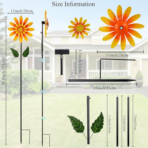 Viveta Solar Sunflower Wind Spinner,Metal Wind Sculpture - color: Sunflower-solar