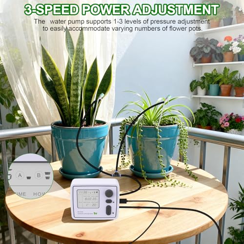 BZONE Dual Channel Automatic Watering System, Timer Drip Irrigation Kit - color: Black