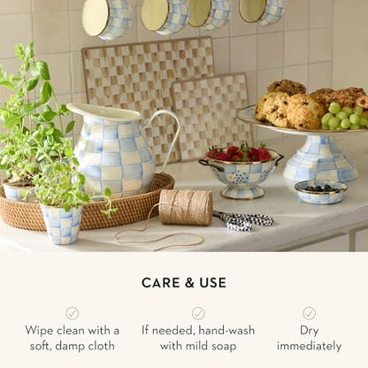 MACKENZIE-CHILDS Enamel Herb Pot Set, Small, Light-Blue-and-White Sky Check - color: Sky Check