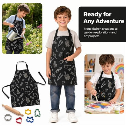 Kids Apron for Cooking, Toddler Apron with Pocket, Girls Boys Apron - color: Black, size: Small