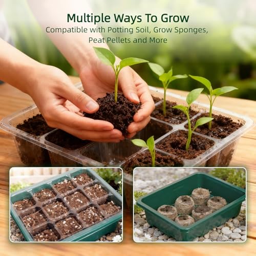 10 Pack Seed Starter Tray Seed Starter Kit (120 Cells Total Tray) with Humidity Adjustable Dome, for Seeds Growing Starting Plant Germination Trays, Mini Green House Germination Trays.