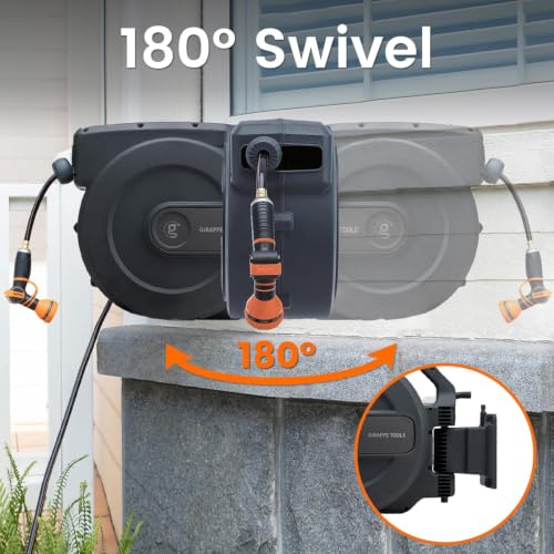 Giraffe Tools Garden Retractable Hose Reel Auto Rewind Wall Mount 1/2"130FT - size: 1/2" 130FT