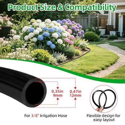 50FT 3/8" Drip Irrigation Tubing Kit with 4 Six-Way Splitter Connectors - size: 50FT 3/8" Main Hose