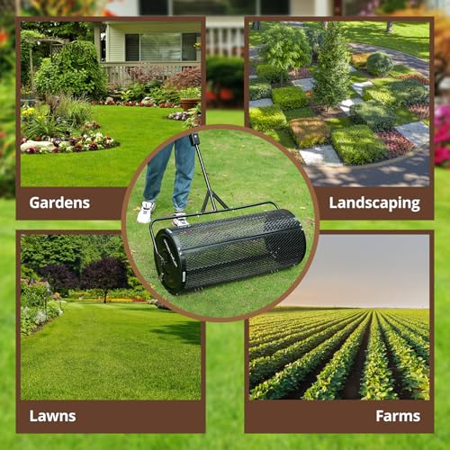 Compost Spreader 44 Inch Towable Peat Moss Spreader - Black - size: 44 Inch