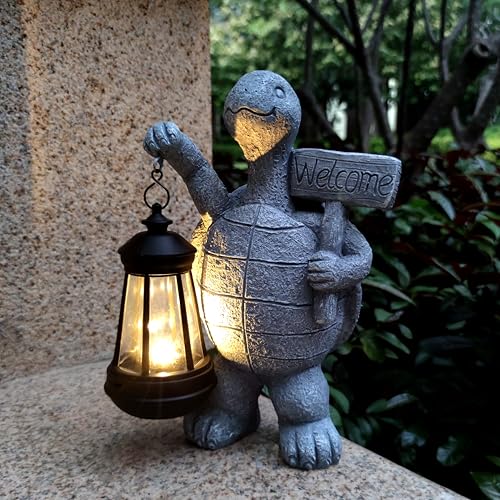 Sea Turtle Solar Garden Statues,Resin Sea Turtle Figurine Decorations with Solar Lights Lantern, Outdoor Figurines Lawn Garden Statue Decor Art for Lawn,Yard, Balcony Ornament. - color: Sea Turtle