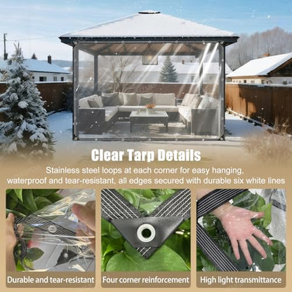 Premium Clear Vinyl Tarp 5x10 ft Tearproof Heavy Duty Clear Tarp with Rustproof Grommets Windproof Design(14 Mil) Reinforced Edges for Patio Outdoor Porch Greenhouse Chicken Coop Garden - size: clear tarp 5x10ft