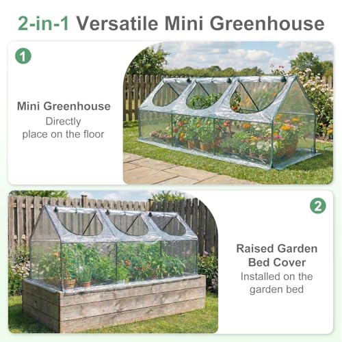 Aoodor 9 x 3 x 3 ft Mini Greenhouse - color: Transparent, size: 9 x 3 x 3 ft