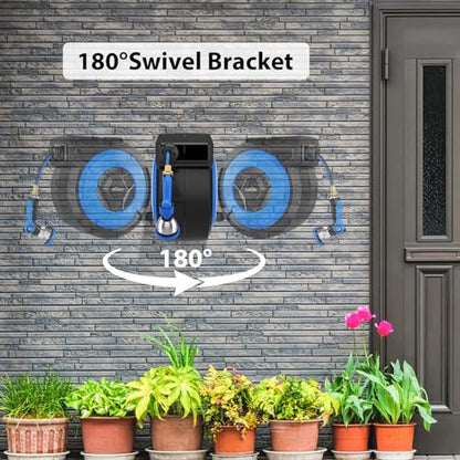 Retractable Garden Hose Reel, 1/2" x 131FT Heavy Duty Automatic Retractable Hose Reel Wall Mount, with 10- Function Sprayer Nozzle, Any Length Lock/Auto Rewind/180°Swivel - size: 130 Ft