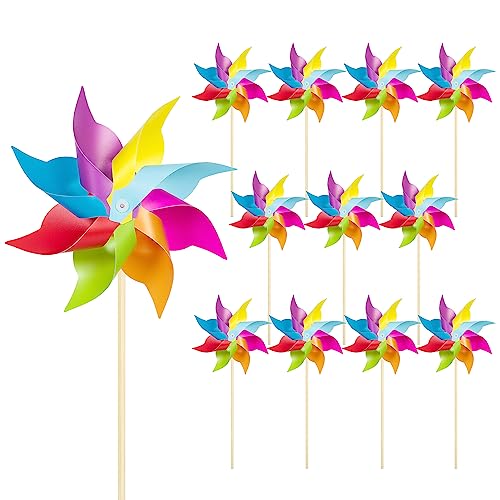 HOOSUN 12 Pack Rainbow Pinwheels for Yard and Garden,Rainbow Party Decorations for Kids, Colorful Garden Wind Spinners Outdoor Decor,Party Favors for Kids,Lawn,Yard,Patio - color: Colorful