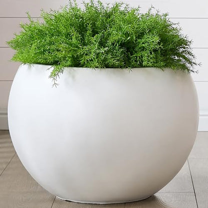 21.3"Dia x 14.8"H Extra Large Fiberstone Sphere Planter, White Round Pots - color: White, size: Extra Large