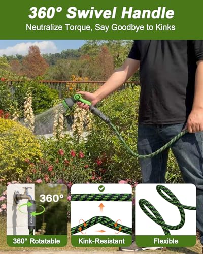 Garden Hose, Flexible Ultra Lightweight Durable, Kink-Free Water Hose with 10 Function Sprayer - Non-Shrinking, Easy to Store, All-Weather, High-Pressure (25FT) - size: 25ft