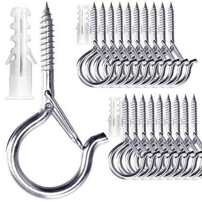 PlusRoc 20 Pack Screw Hooks for Hanging Outdoor Lights(Stainless Steel) - color: Stainless Steel Silver