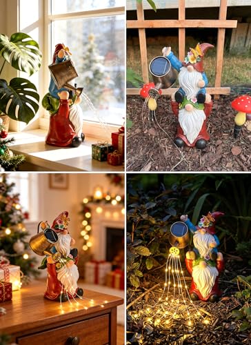 Brightown Solar Garden Gnomes Outdoor Statue with 36 LED Lights - color: Red-White Gnome