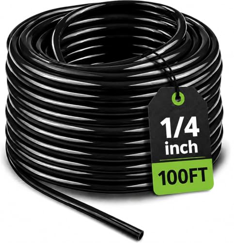 Bonviee 100FT 1/4” Drip Irrigation Tubing, 0.17” ID x 0.25” OD, Black - size: 100FT
