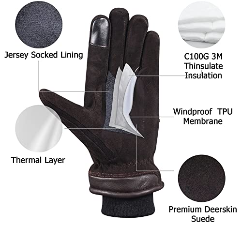 SKYDEER 3M Thinsulate Thermal Winter Work Gloves with Windproof Premium Genuine Deerskin Suede Leather (Unisex SD8671T) - color: Sd8654t, size: Large