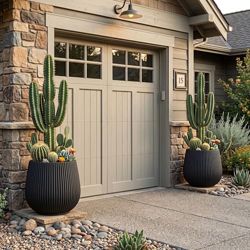 16" Pear-Shaped Fluted Planter - Handmade Fiberglass Composite - color: Black, size: Pear-shaped