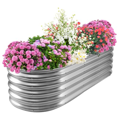 TBMLC 17" Tall Elevated Oval Metal Raised Garden Bed Silver,5X2X1.4 FT - color: Silver, size: 5X2X1.4 FT