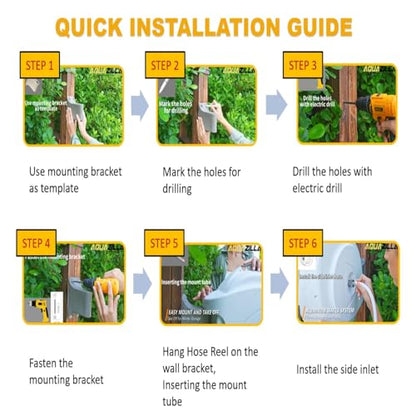 Retractable Garden Hose Reel, 5/8 in 100+6 ft, Heavy Duty Wall Mounted Water Hose Reel, Spring Power Automatic Rewind, Any Length Lock, 180° Swivel Bracket, 10 Pattern Spray Nozzle - size: 5/8" 100FT