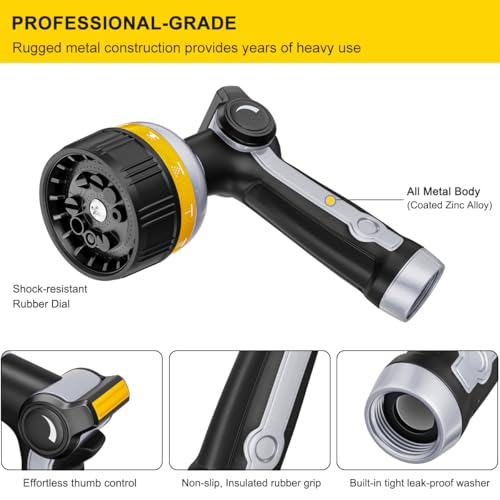 FANHAO Metal Thumb Control Garden Hose Nozzle Heavy Duty, 10 Spray Patterns - color: Yellow