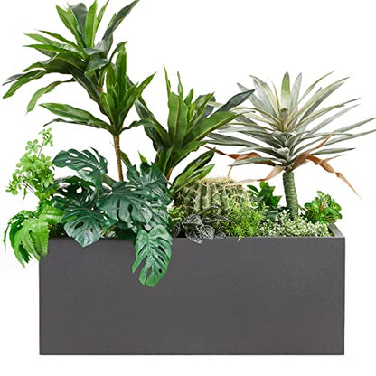 38Lx15Wx15H Rectangular Metallic Planter Box for Outdoor Indoor Plants - color: Gray