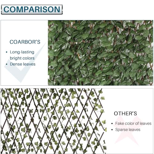 Coarbor 2 Packs Artificial Leaf Ivy Expandable Privacy Fence Screen Grass Wall Stretchable Fencing for Deck Balcony Patio Porch Trellis Decor- Single Side Leaves