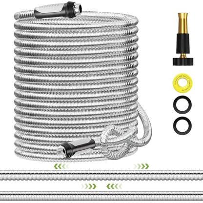 SPECILITE Expandable Metal Garden Water Hose 100 FT with Adjustable Nozzle - size: 100FT