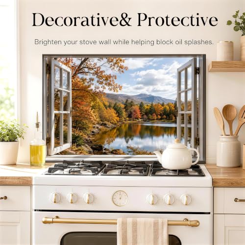 Autumn Lake Window Backsplash Sticker 17.3 x 28 in Peel and Stick PVC - color: Colorful1600