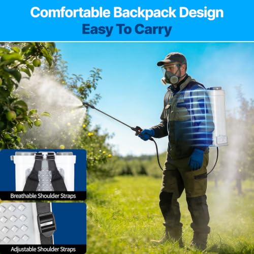 Battery Powered Backpack Sprayer 4 Gallon, 21V 2.6Ah Electric Sprayer - color: White