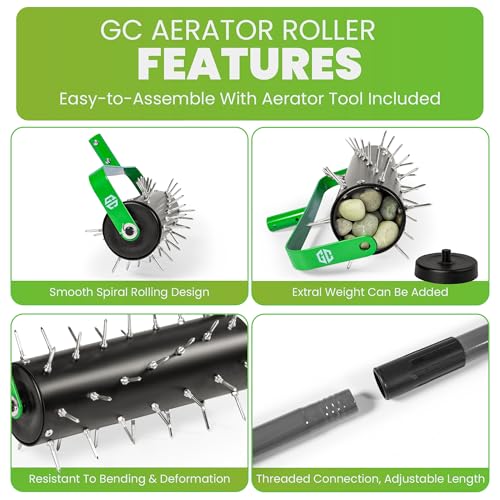 Manual Lawn Aerator Roller Tool 42 Steel Spikes, 57-in Rolling Lawn Aerator - style: Rolling Aerator
