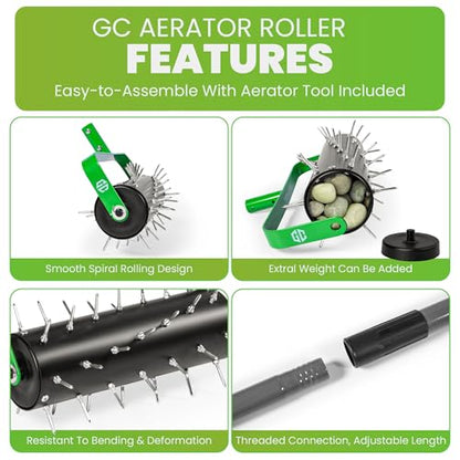 Manual Lawn Aerator Roller Tool 42 Steel Spikes, 57-in Rolling Lawn Aerator - style: Rolling Aerator