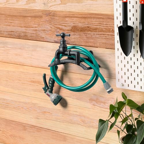 MyGift Brown Cast Iron Wall Mounted Garden Hose Holder, Spigot Design - style: Spigot Design
