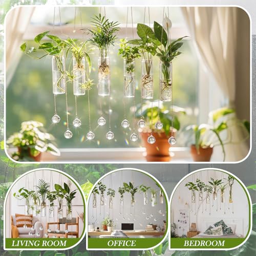 Hushee 6 Pcs Hanging Propagation Stations with Crystal Suncatcher