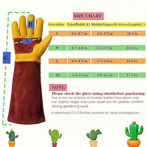 Cow Leather Adjustable Thorn Proof Gardening Gloves - color: Brown-cactus, size: Medium