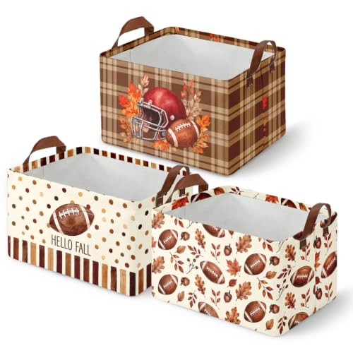 Britimes Fall Football Storage Baskets for Gift, Toy Storage Bins Box 3Pack - color: Fall Football