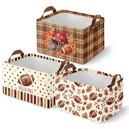 Britimes Fall Football Storage Baskets for Gift, Toy Storage Bins Box 3Pack - color: Fall Football
