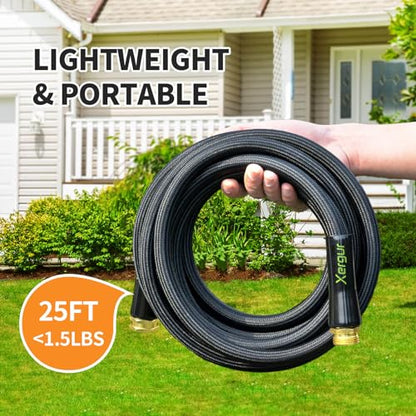 Garden Hose 25Ft, Flexible Lightweight Water Hose, Brass Fittings, Black - size: 25FT