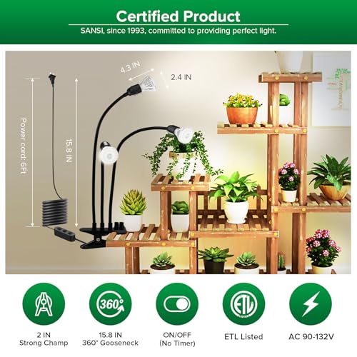 SANSI LED Grow Lights for Indoor Plants, 450W Full Spectrum Plant Light - size: 3 Head 1 Pack