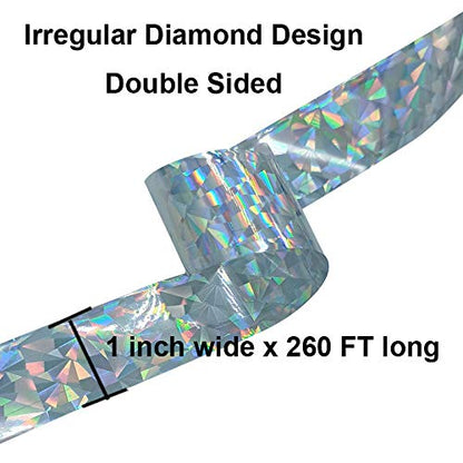 SUJAYU Bird Scare Tape, 1''x260FT Double Sided Repellent Deterrent Reflective Tape for Scaring Birds Away (Silver-1) - color: Silver-1