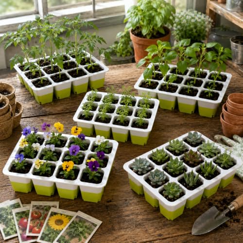 120 Cells Reusable Seed Starter Trays, 10-Pack Seed Starter Kit for Indoor