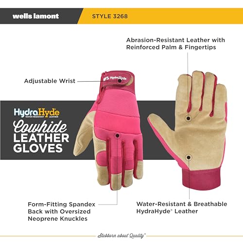 Wells Lamont Women’s HydraHyde Split Leather Hybrid Pink Gloves, Large (3268L) - size: Large