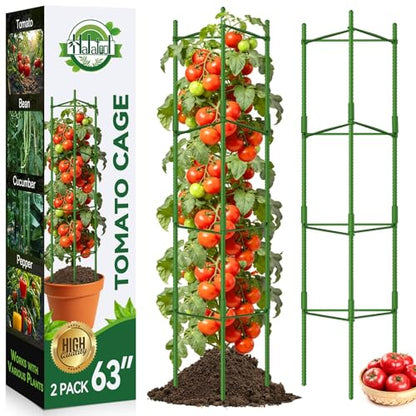 Halatool 2 Pack Tomato Cages for Garden, Up to 63 inch(5.2FT) - color: 2 Pack, size: 63 Inches